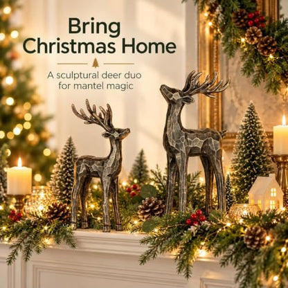 Set of 2 Reindeer Christmas Decorations Indoor Table Centerpieces