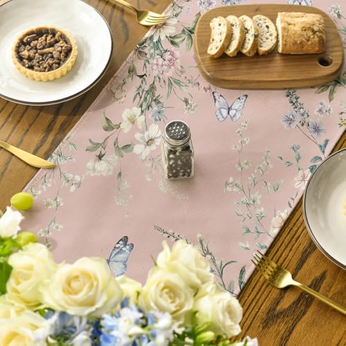 Pink Wildflower Leaf Spring Table Runner 13x72 Inch Home Decor