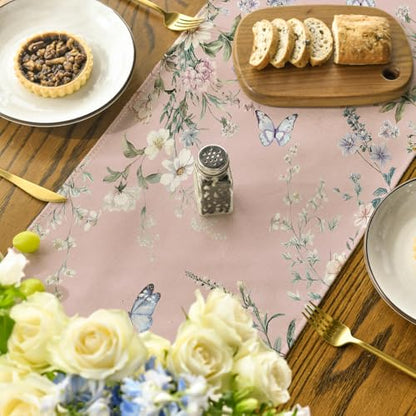 Pink Wildflower Leaf Spring Table Runner 13x72 Inch Home Decor