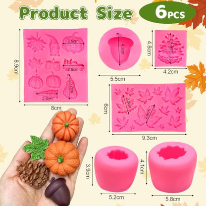 Fall Thanksgiving Fondant Molds 6-Piece Pumpkin Acorn Maple Leaves Set - Pink Variation