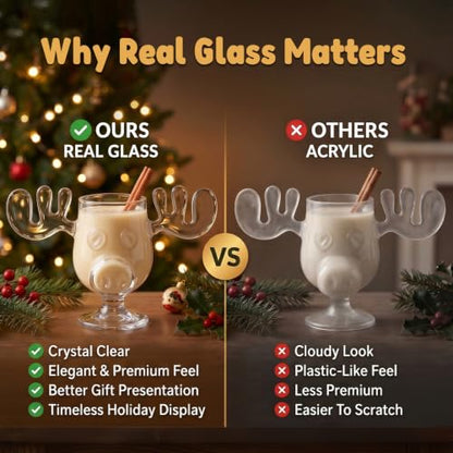 Asaint Christmas Moose Mug with Short Legs - Holiday Moose Glass for Coffee & Drinks