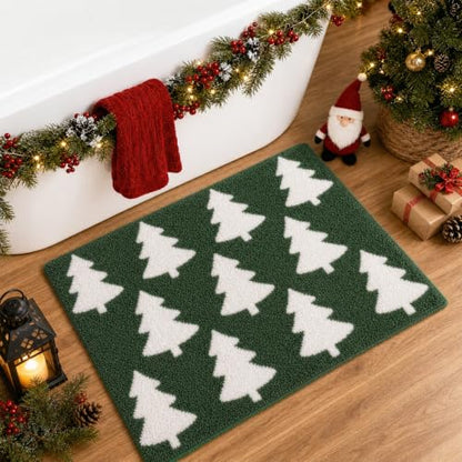 Christmas Bathroom Rugs Green Christmas Tree Bath Mat 16x24 in - Festive Non-Slip Bath Rug