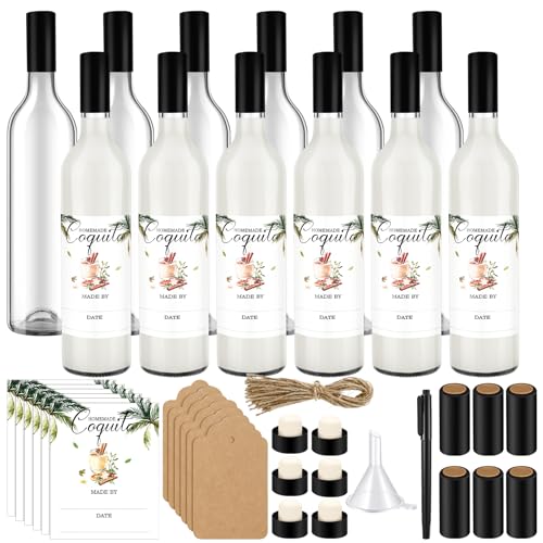 6 Pack Christmas Glass Coquito Bottles 25 oz with Airtight Caps & Stickers