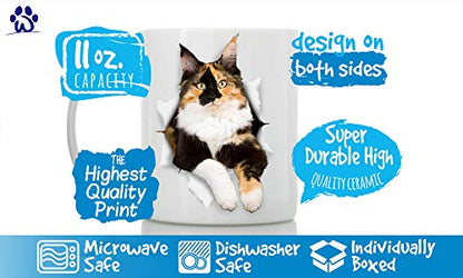11oz Calico Cat Coffee Mug - Funny Ceramic Cat Lover Gift - Novelty Present