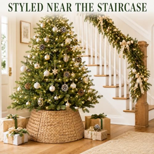 28 Inch Woven Rattan Christmas Tree Collar - Tree Skirt for Artificial Trees