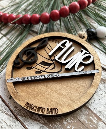 Wooden Flute Ornament for Christmas Tree - Marching Band Gift, Band Director Decor