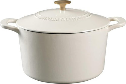 Martha Stewart Gatwick 7-Quart Enamel Cast Iron Dutch Oven - Linen White with Gold | Durable for Slow Cooking & Baking