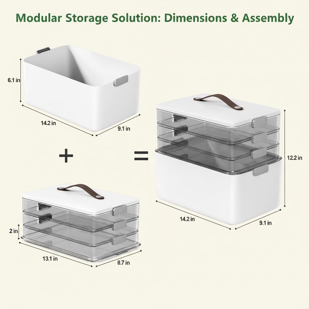 MOPALL 4-Tier Medicine Organizer - Portable Storage Box with Lid & Leather Handle | Home Office & Craft Organization