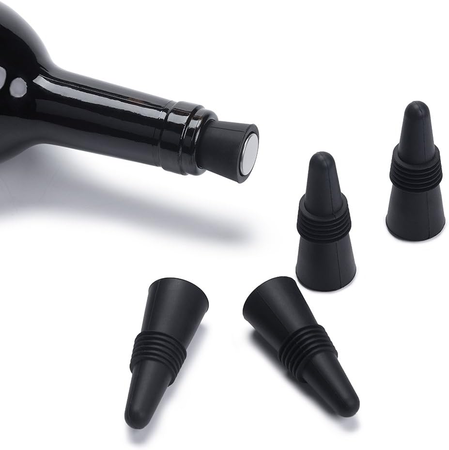 OHMAXHO Wine Stoppers (Set of 5), Silicone Wine Bottle stopper and Beverage Bottle Stoppers, Black