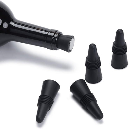OHMAXHO Wine Stoppers (Set of 5), Silicone Wine Bottle stopper and Beverage Bottle Stoppers, Black