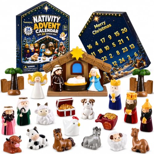 Nativity Advent Calendar with Resin Figures - 24 Day Christmas Scene Set