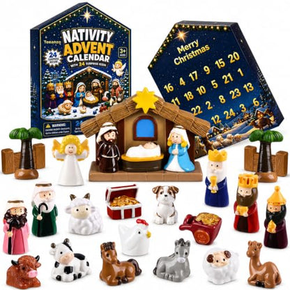Nativity Advent Calendar with Resin Figures - 24 Day Christmas Scene Set