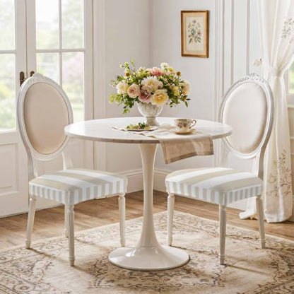 Beige Stretch Chair Covers Set of 6 - Cream Striped Dining Seat Protectors