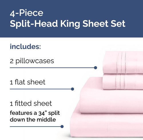 Flex Top Split Head King Sheet Set - Comfy Breathable Cooling Bed Sheets - Luxury Oeko-Tex Lavender Pink