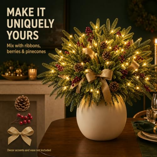 Green Twinkling Enchanted Evergreen Pine Tree with Lights - 5/10 Pack Artificial Branches for Holiday Decor