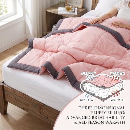 Light Red 140x200cm Breathable Washed Cotton Comforter for Summer - Cute Pink Variation