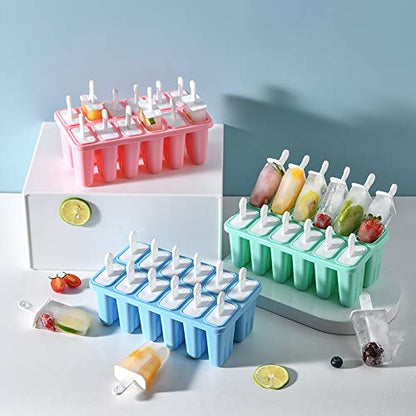 Popsicle Molds 12 Pieces Silicone Ice Molds Popsicle Molds Reusable Easy Release Ice Pop Make (12 Cavities-Blue)