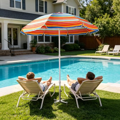 Heavy Duty Outdoor Umbrella Base Holder for 1.1-1.5in Poles, Steel Sand & Grass Anchor