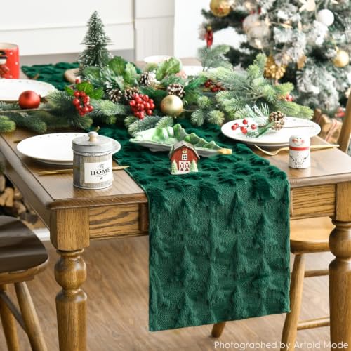 Christmas Tree Table Runner Green 13x120 Inch Faux Fur Holiday Decor