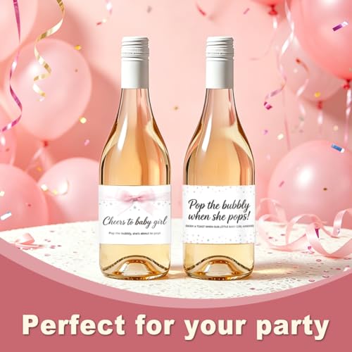 Pink Baby Shower Wine Bottle Stickers - 40pcs Mini Champagne Labels