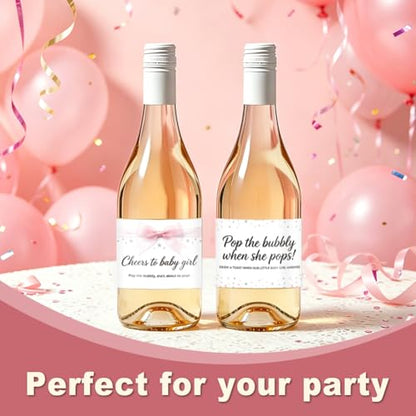 Pink Baby Shower Wine Bottle Stickers - 40pcs Mini Champagne Labels
