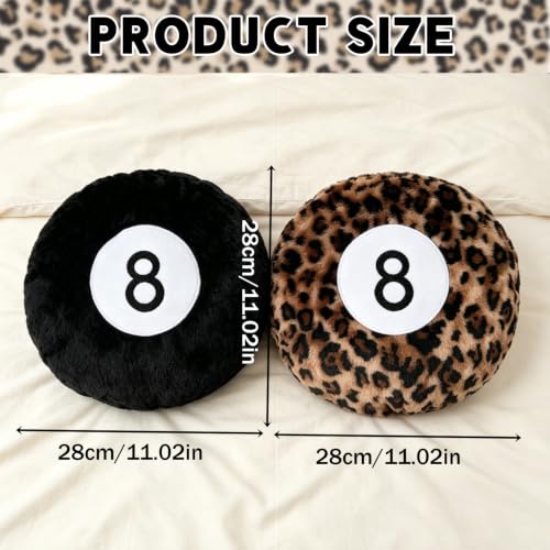 2 Pack Round Plush Throw Pillows - Black and Cheetah Print Billiard Ball Shape
