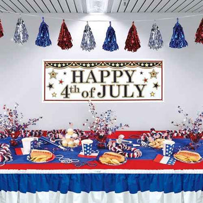 Beistle Beistle , 2 Piece Metallic Tassel Garlands, 9.75" x 8', 9.75" x 8', Red/Silver/Blue