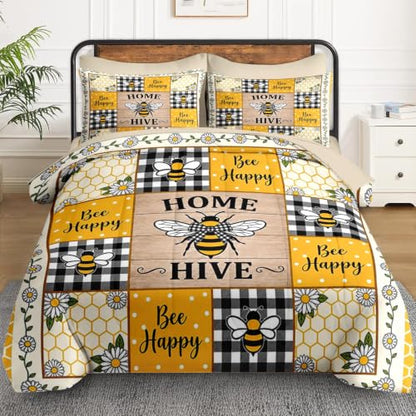 WeCozy Honey Bee Twin Size Comforter Set - Farmhouse Bedding