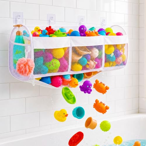 Large Bath Toy Storage Organizer with 3 Compartments and Zipper Access