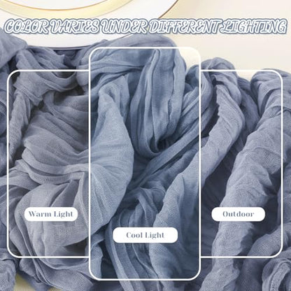 Dusty Blue Cheesecloth Table Runner 120 Inch for Home Decor - 2 Pack