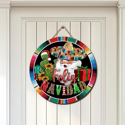 Wooden Christmas Wreath Door Sign for Holiday Home Decor - Feliz Navidad
