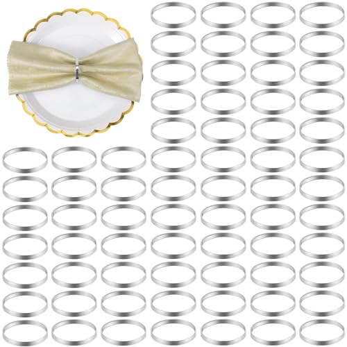 100Pcs Silver Napkin Rings Bulk - Elegant Metal Servilleteros for Weddings & Parties - Silver / 100