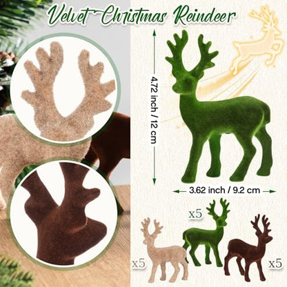 15 Pcs Reindeer Figurines Velvet Christmas Tabletop Ornaments Deer
