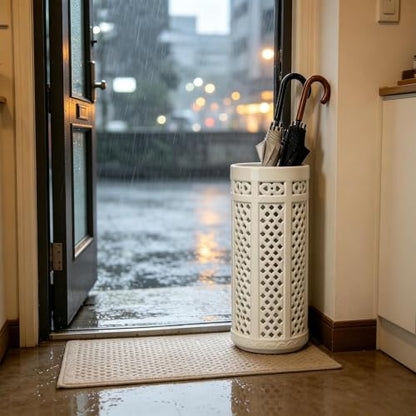 Ceramic Umbrella Stand Floor Vase with Hollow-out Floor Holder for Entryway 17.3"