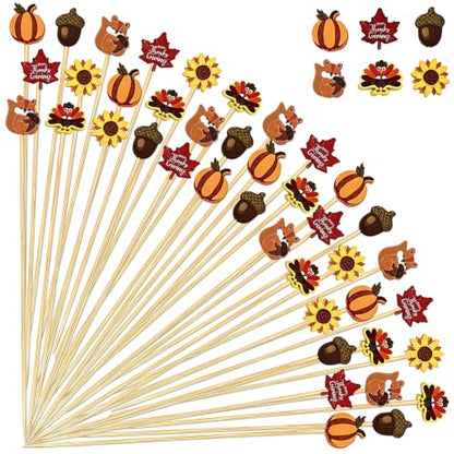 Fall Cocktail Picks Set - 100 Autumn-themed Skewers for Thanksgiving & Parties