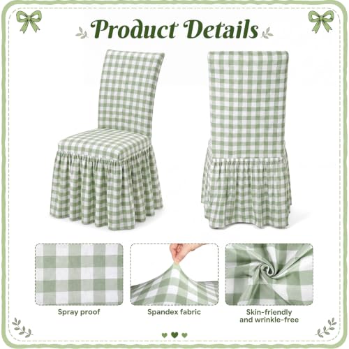 Sage Green Gingham Chair Cover with Ruffle Skirt for Dorm & Kitchen