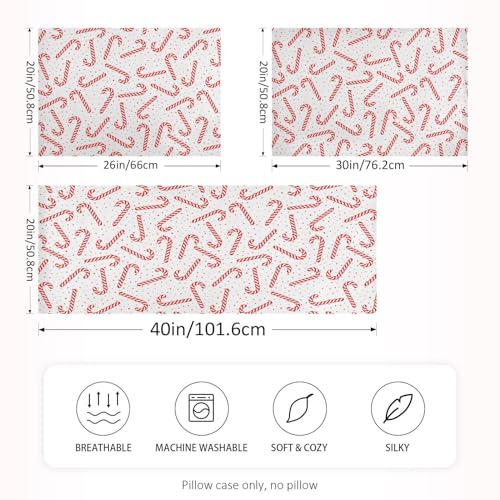Christmas Satin Pillowcase for Hair & Skin - Red Candy Canes, Standard 20x26 Inches