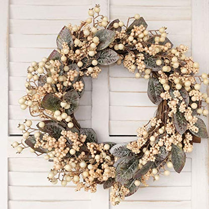 18 Inch Winter Wreath with Magnolia Leaves White Berries Farmhouse Holiday Decor