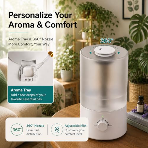 White 4L Ultrasonic Bedroom Humidifier with Essential Oil Tray & Quiet Operation