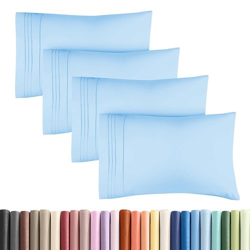 King Standard Pillow Cases Set of 4 - Soft Hotel Quality Pillowcase Covers - Comfy Bedding for Women, Men, Kids & Teens - Machine Washable Pillow Protectors - 4 Piece Set - King Standard Light Blue