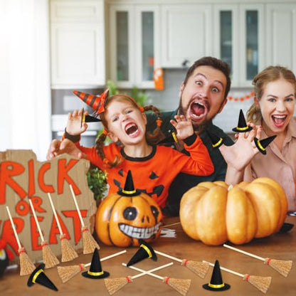 Mini Witch Hats & Brooms Set Halloween Hanging Party Decor - Halloween C