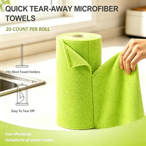 Reusable Microfiber Cleaning Cloths Roll - 20 Green Tear-Off Towels