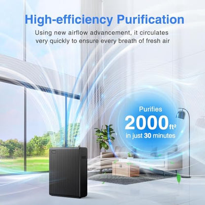 MOOKA HEPA Air Purifier for Large Rooms Up to 2000ft² Black - Washable Filter, Auto Mode
