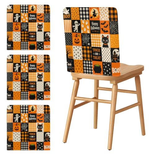 Halloween Chair Cover Set of 4 Boo Spooky Pumpkin Stretch Slipcovers Orange Black
