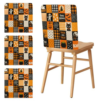 Halloween Chair Cover Set of 4 Boo Spooky Pumpkin Stretch Slipcovers Orange Black