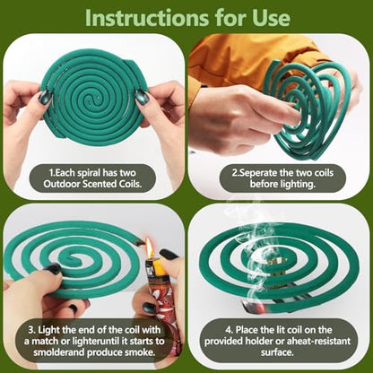 Natural Essential Oil Scented Coils 20 Pack for Outdoor Use with Stands - Long-Lasting Aromatherapy for Patio and Backyard