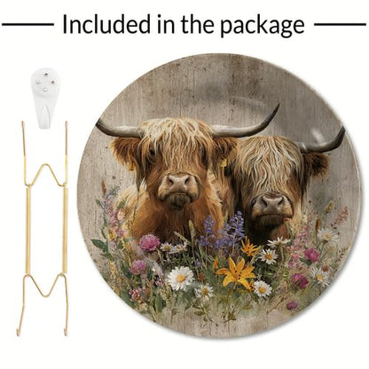 Twin Highland Cows Meadow Decorative Melamine Plate 11 Inch - Sign-10 Variation