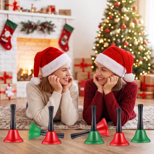 48 Pack Christmas Hand Bells Loud with Wooden Handles - Red & Green