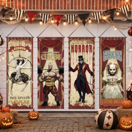 VitalCozy Creepy Circus Poster Cutouts Halloween Carnival Decorations - 4 Pieces