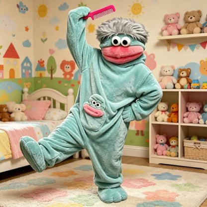 Purple Adult Monster Onesie Costume with Shoes & Comb - Halloween Loungewear